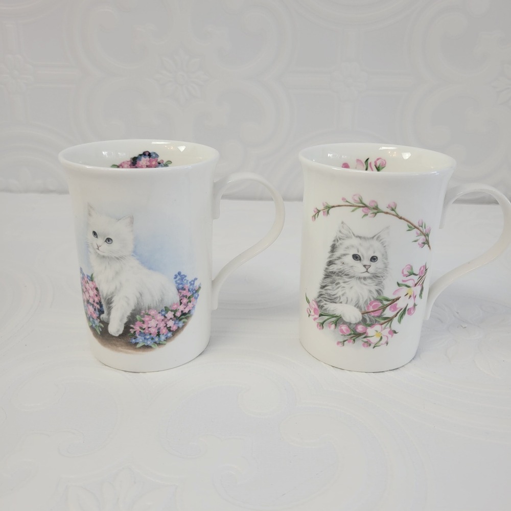 Crown Trent Fine Bone China Set‎ Of 2 Kittens Cat Coffee Mugs Cups England